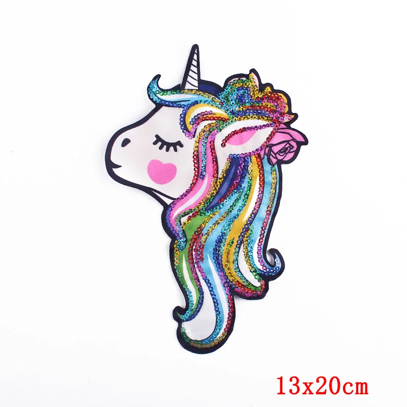 Rainbow Unicorn Patches for Clothing Large Sequins Patch Cartoon Iron On Patches Appliques For Kids Clothes T-shirts DIY Decor