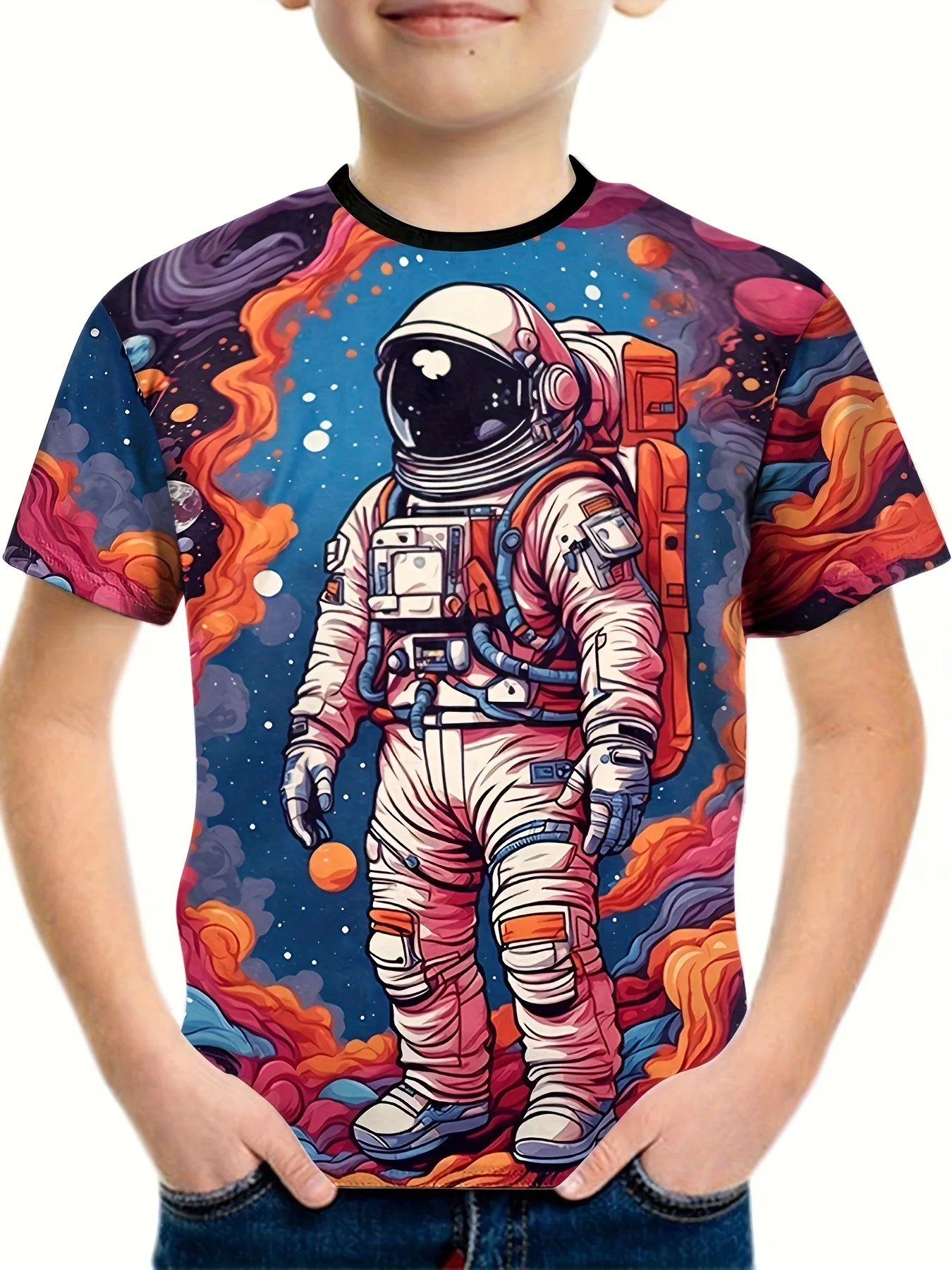 

Kids Clothes Colorful Astronaut Print Graphic T Shirts Baby Short Sleeves Tees for Summer Children's T-Shirt Casual Boy Clothes