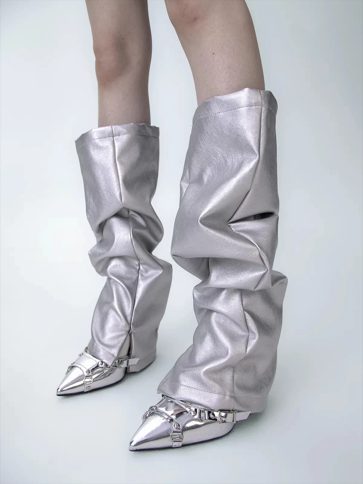 Women's PU Leather Leg Ankle Knee Sleeve Socks Contrast Color Over Knee Girls Fashion Dancing Punk Leggings Leg Warmer R2500 view 3