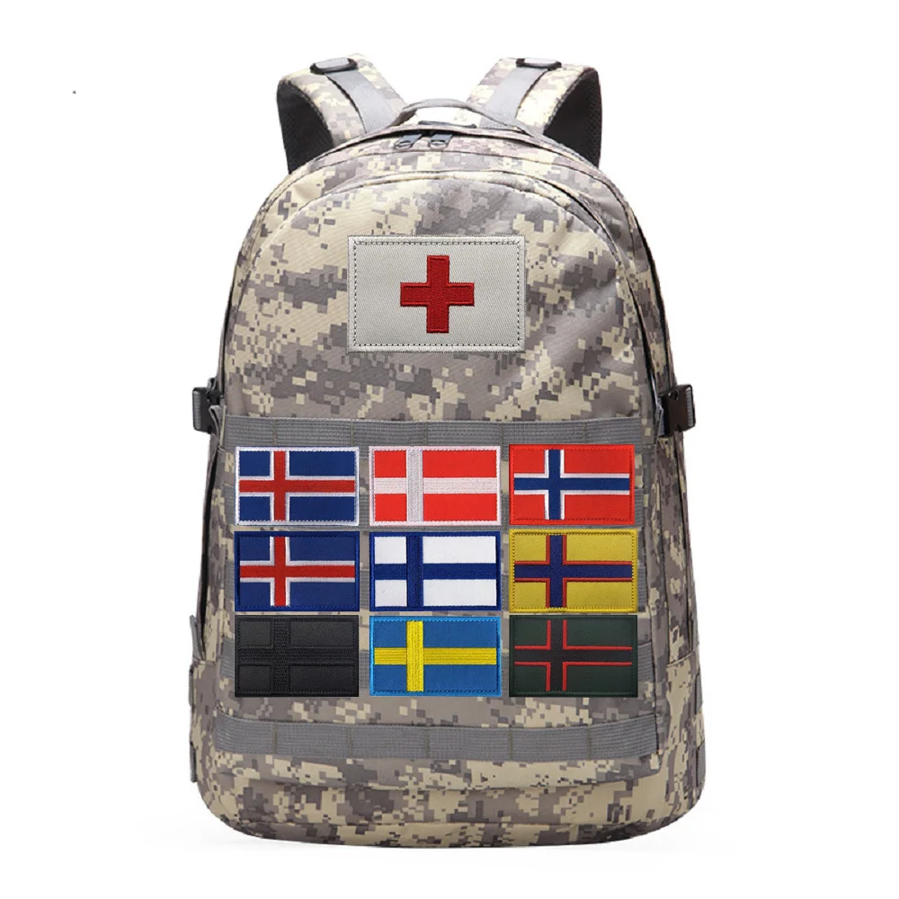 Nordic Five Embroidery Cloth Flag Iceland Norway Sweden Denmark Finland Switzerland Armband with Backpack Patches for Clothing