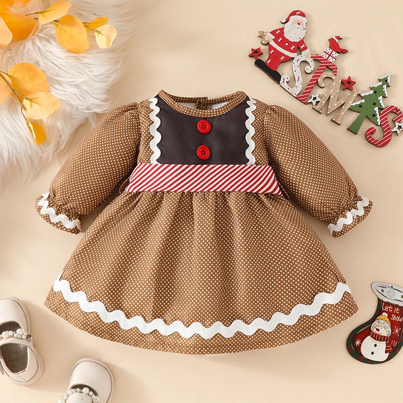 Baby Girl Christmas Outfit Toddler Smocked Christmas Dress Vintage Princess Gingerbread Dresses Cute Clothes