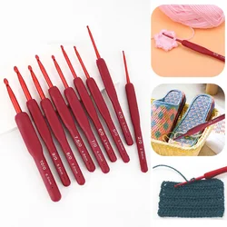 Red Crochet Hooks Needle Silicone Handle Aluminum Crochet Needle Set DIY Knitting Needles For Sweater Weave Sewing Knitting Tool