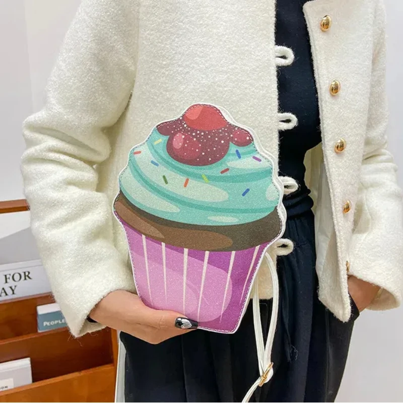 Cartoon Cute Bags for Girls 2024 New Ice Cream Cake Printing Small Crossbody Bag Funny Fashion Sweet Party Shoulder Bag Woman