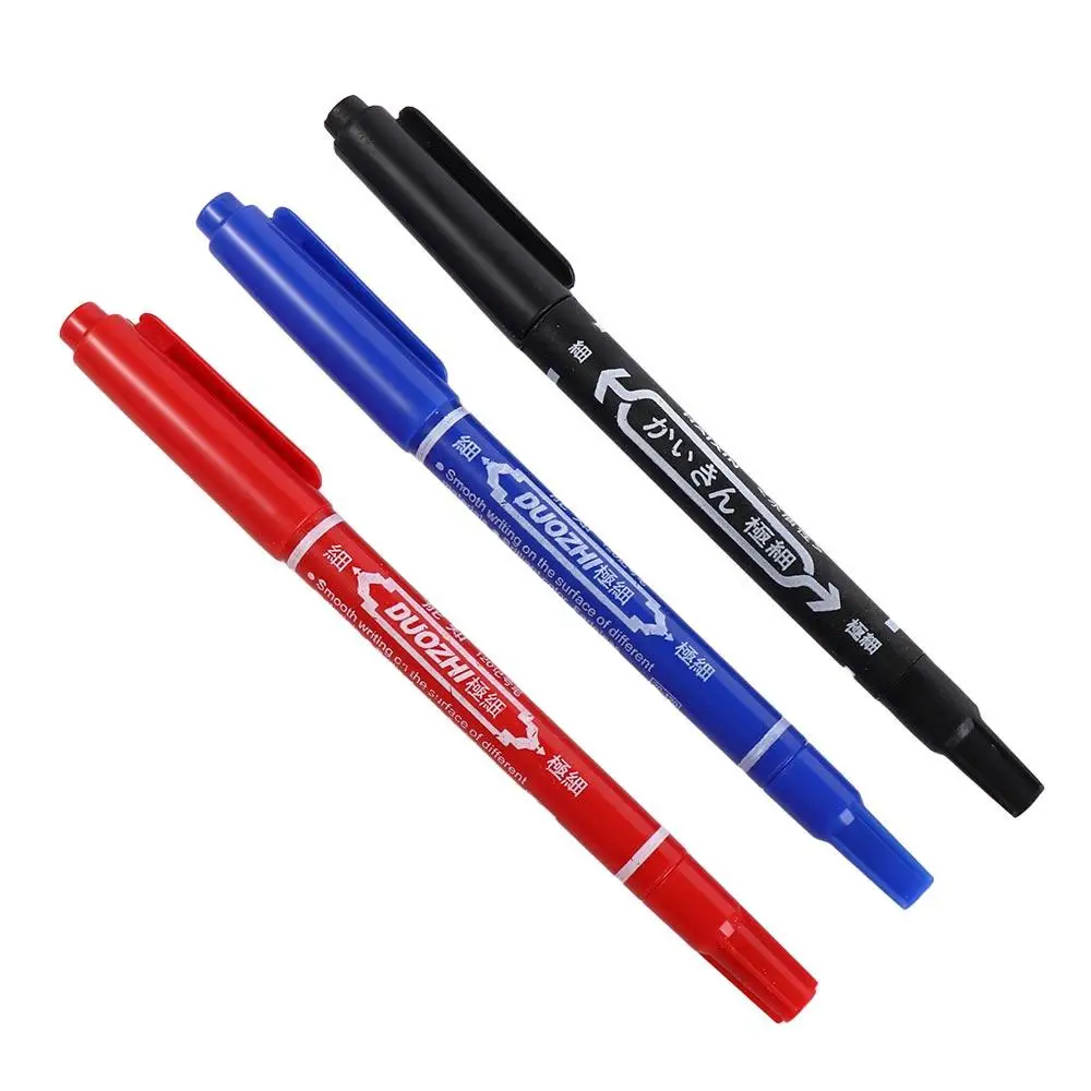 

2Pcs/set Thin Pen Tip Tattoo Skin Marker Pen Black/Red/Blue Ink Large Capacity Double Headed Marker Pen Waterproof Stationery