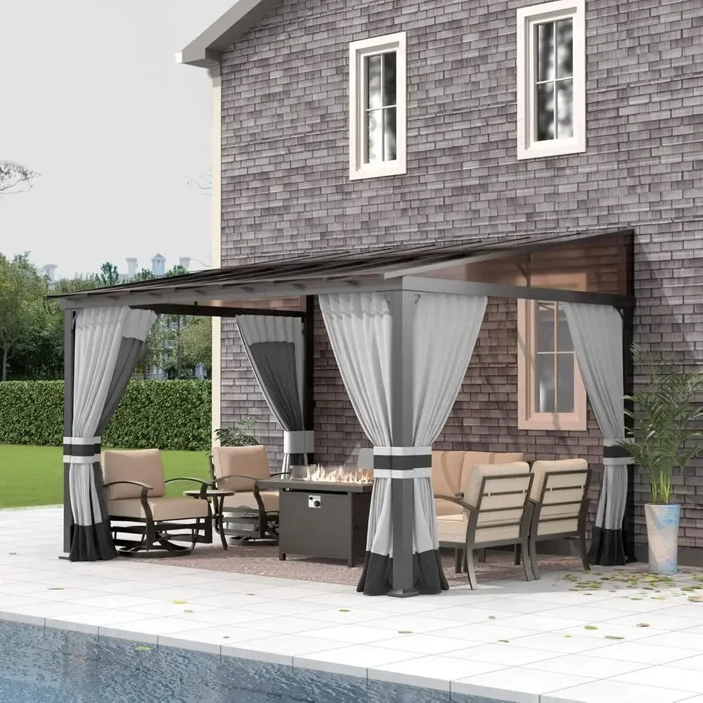 10ft x 12ft Multi-Purpose Outdoor Gazebo with Sloped Roof, Wall Mount Option, and Ground Anchor for Sturdy Support, Durable Galv