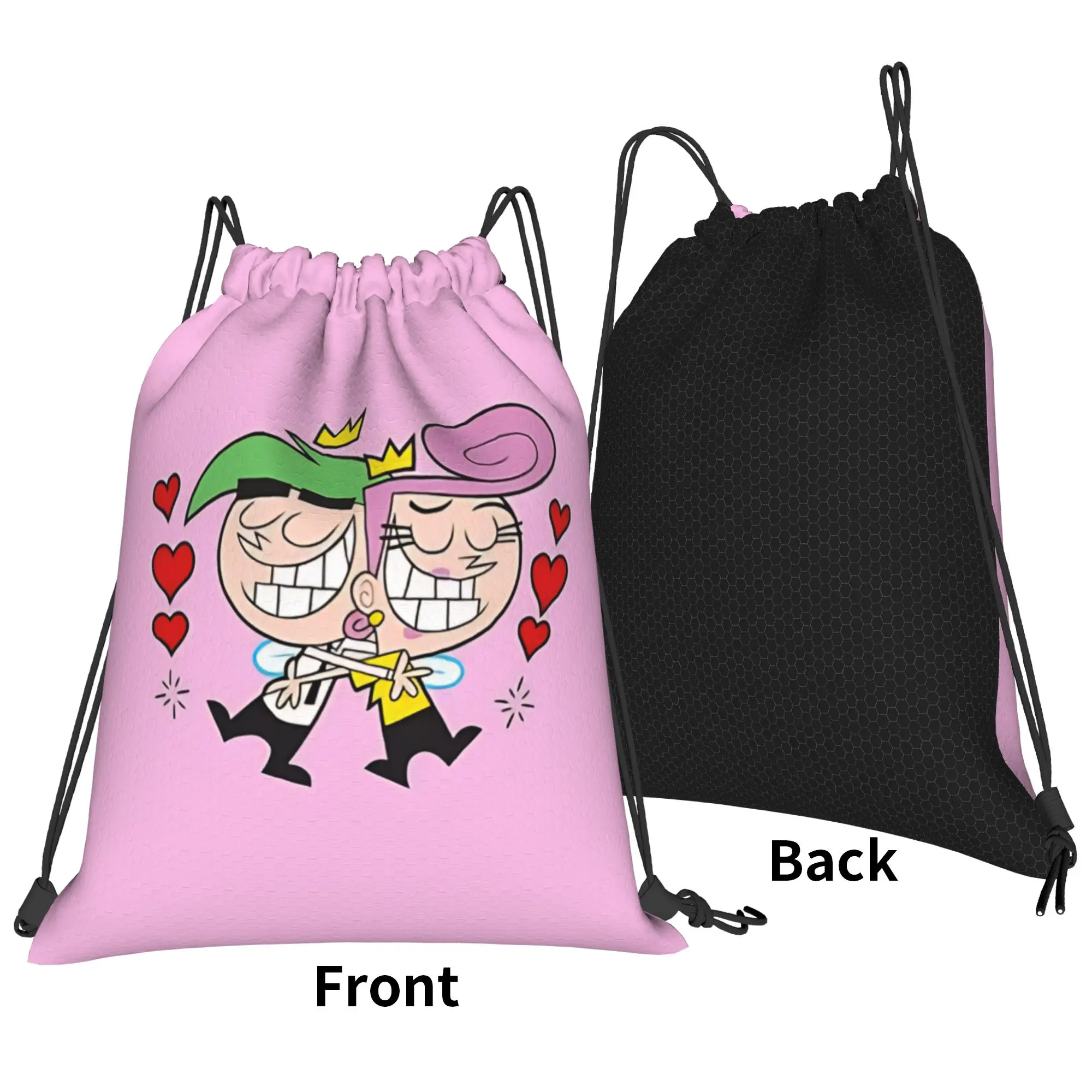 Fairly Odd Treasures vibrant packed cartoon  Portable Sports Riding Gym Drawstring Storage Sporty Backpacks