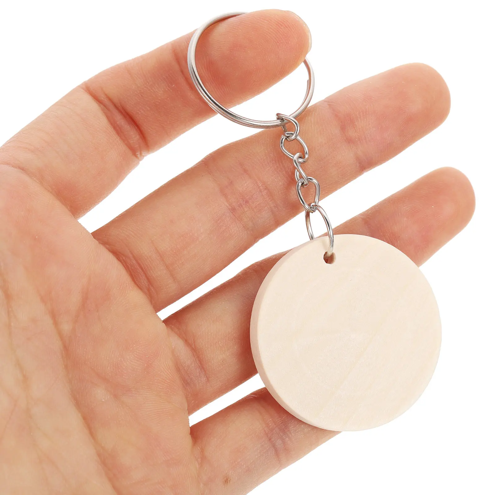 100 Sets Wooden Keychain Kits DIY Wood Slice Pendants Key Rings for Crafts Decorations and Handmade Gifts