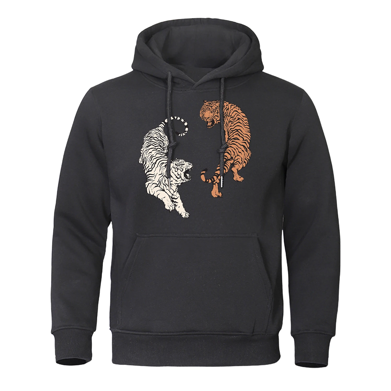 Two Tigers Preparing To Fight One White And One Brown Hoody Mens Street Clothes Loose Pullover Streetwear Warm Fashion Hoodies