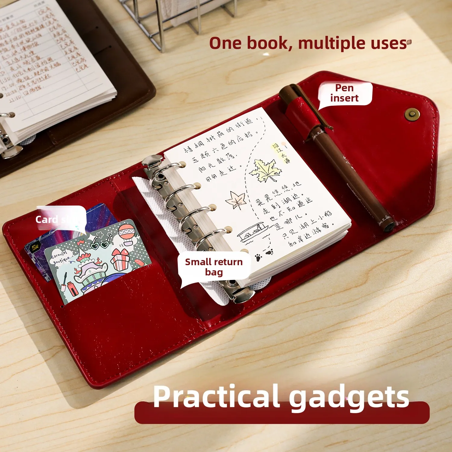 M5 Three-Fold Envelope Style Loose-Leaf Notebook Detachable Notebook Portable Blank Journal Retro Office Stationery