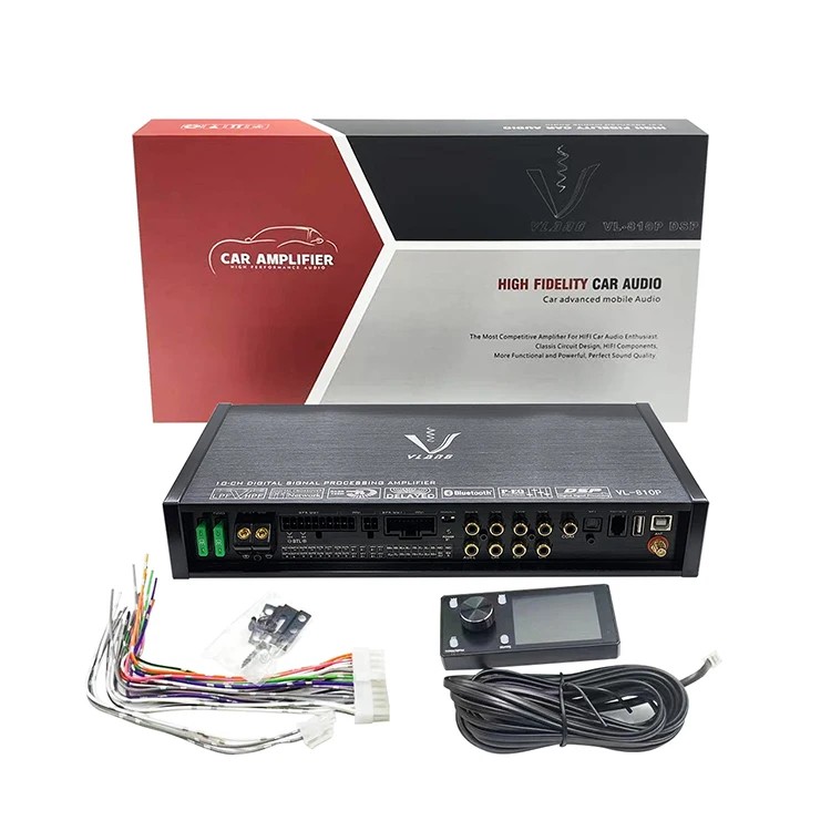 VLANG factory manufactures professional stereo car DSP power amplifier with external LCD control panel