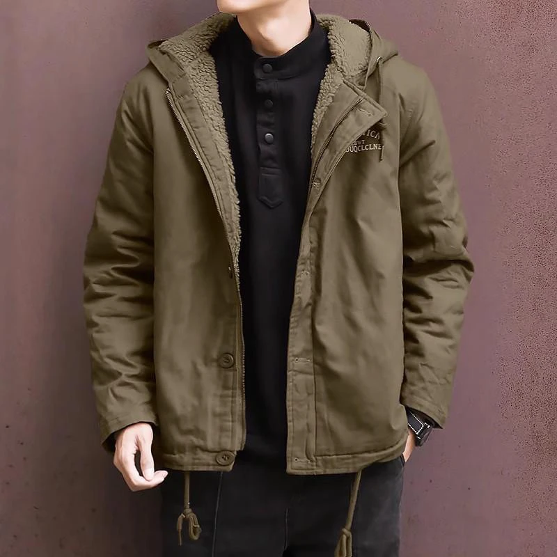 

Winter New Men's Fce Lined Thiened Lamb Velvet Jaet Loose ort Warm Trendy Casual Hooded Cotton Clothes for Men