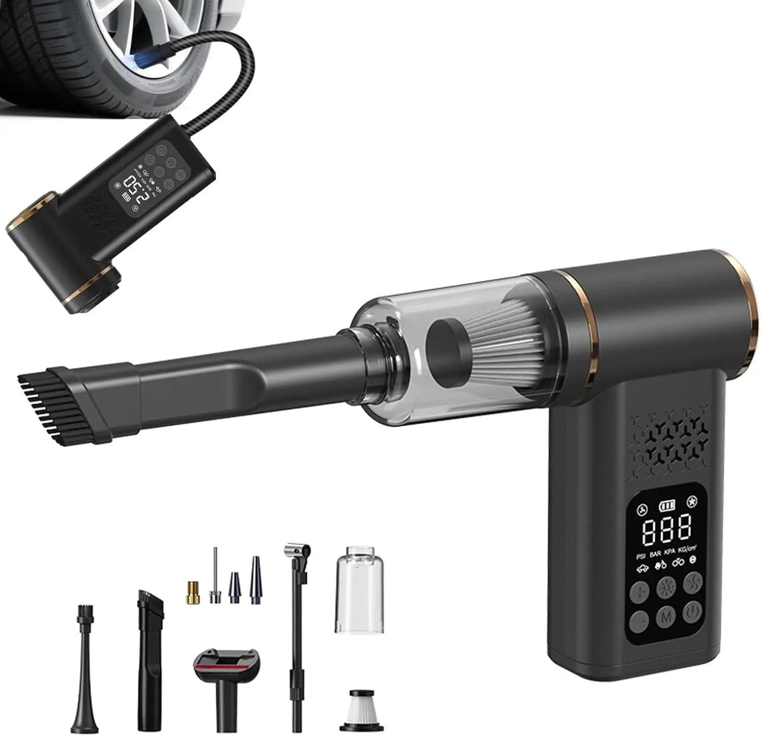 USB Wireless Multi-functional Vacuum Inflator Pump - Quick Air Compressor, Vacuum Cleaner, Self-checking Tire Pressure 5-in-1