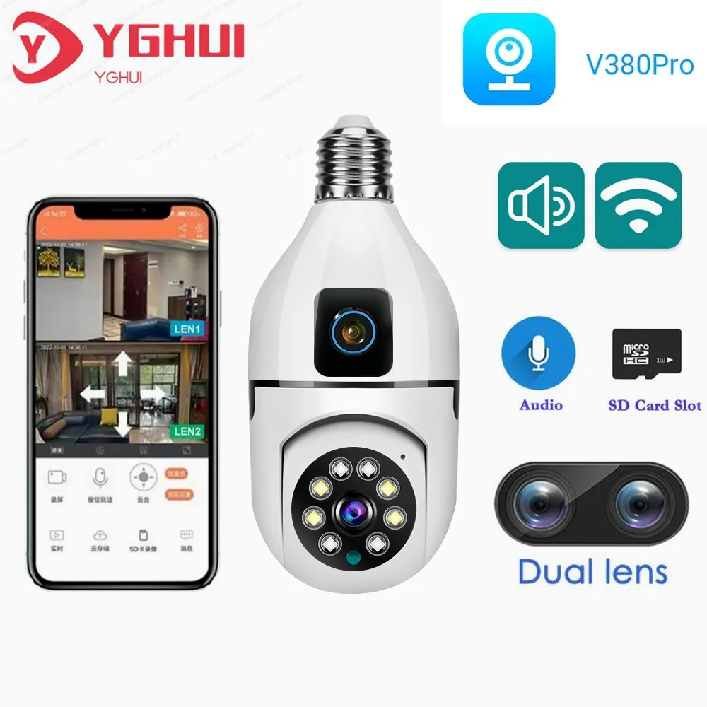 

4MP WIFI E27 Bulb Surveillance Camera Indoor V380 Pro APP Dual Lens Full Color Night Vision Wireless Cameras Smart Home