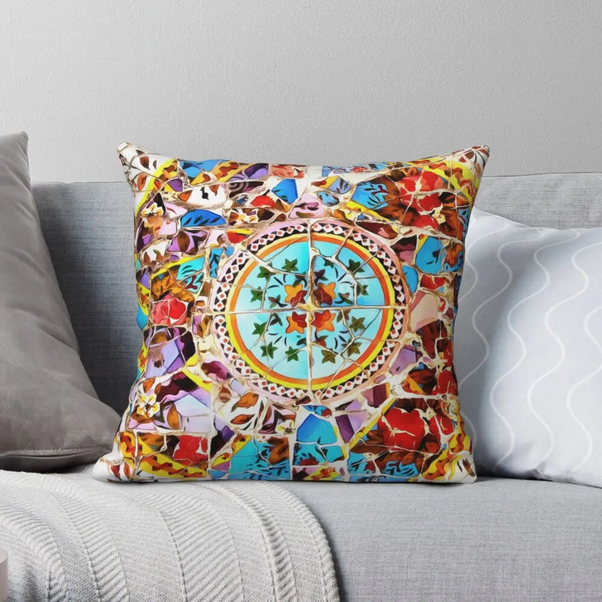 Antoni Gaudí Barcelona Mosaic Pillowcase Polyester Linen Velvet Printed Zip Decor Sofa Cushion Case 18