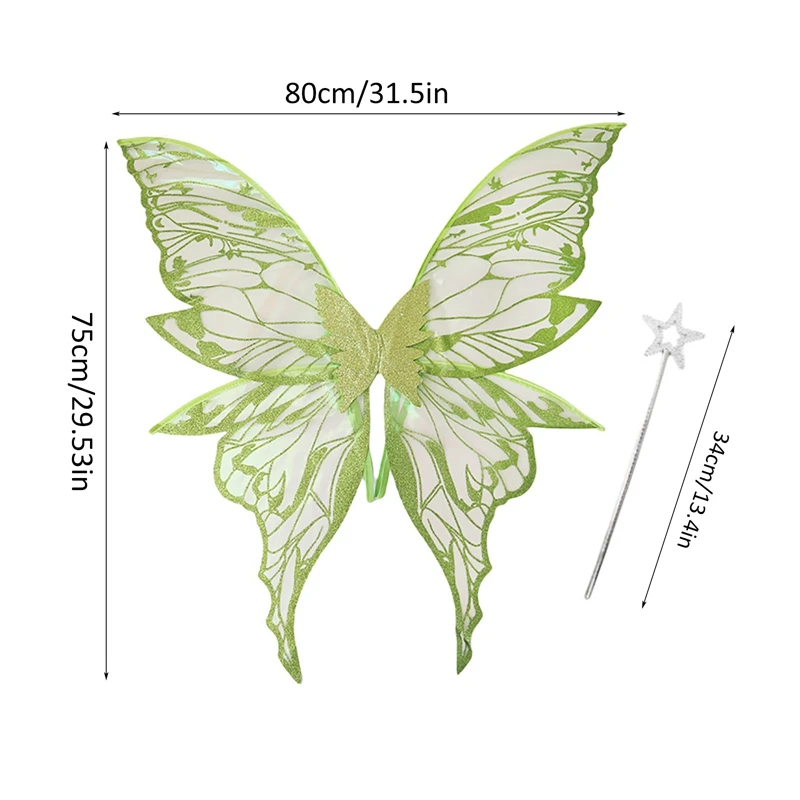 4pcs/set Adults Fairy Wings Girls Sparkling Angel Wings Butterfly Costume Wings for Halloween Costume Dress up Party Favor Chris