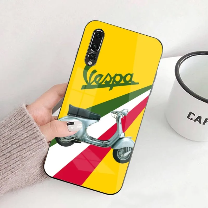 V-Vespa Motorcycle Phone Case for Huawei P50 P40 P30 P20 Pro Mate 40 30 20 Pro Nova 9 8 7 PC Glass Cover Funda Shell