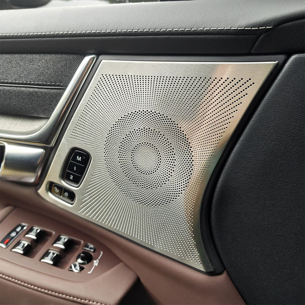 4Pcs Car Door Speaker Cover Trim Stainless Steel For Volvo For S90 2017-2026 Silver Titanium Black Titanium Interior Styling Kit