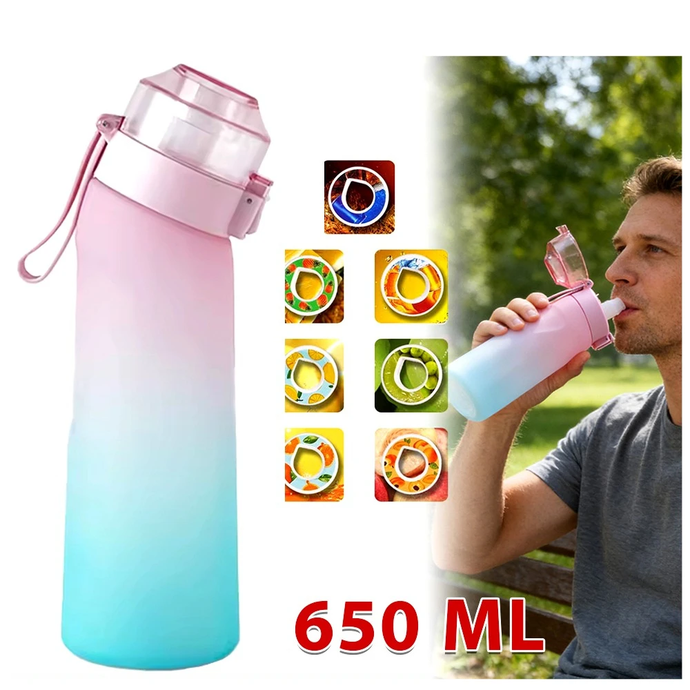 Aromatisierte Wasserflasche 650ml Sport-Trinkflasche mit 7 Fruchtduft-Pods Wasserbecher für Outdoor-Camping Fitness Mode