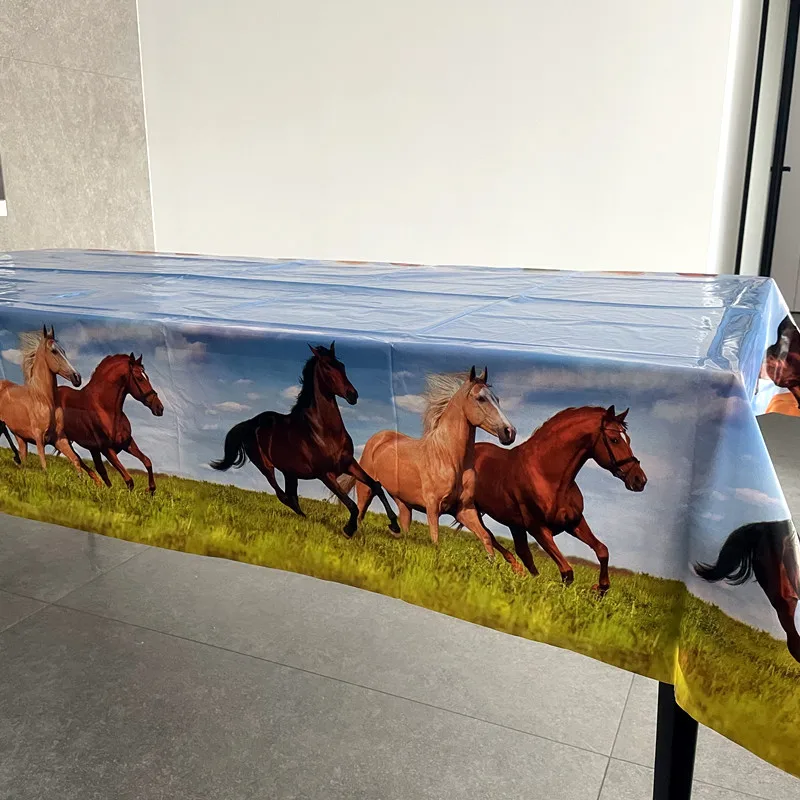 1PC 130X220CM Wild Racing Horse Plastic Disposable Tablecloth Table Cover Party Decoration Supplies