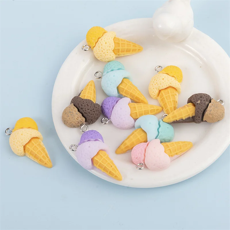 New 10Pcs Cute 3D Simulation Food Ice Cream Resin Charms Earrings Keychains Pendants for DIY Jewelry Accessories 38*15mm