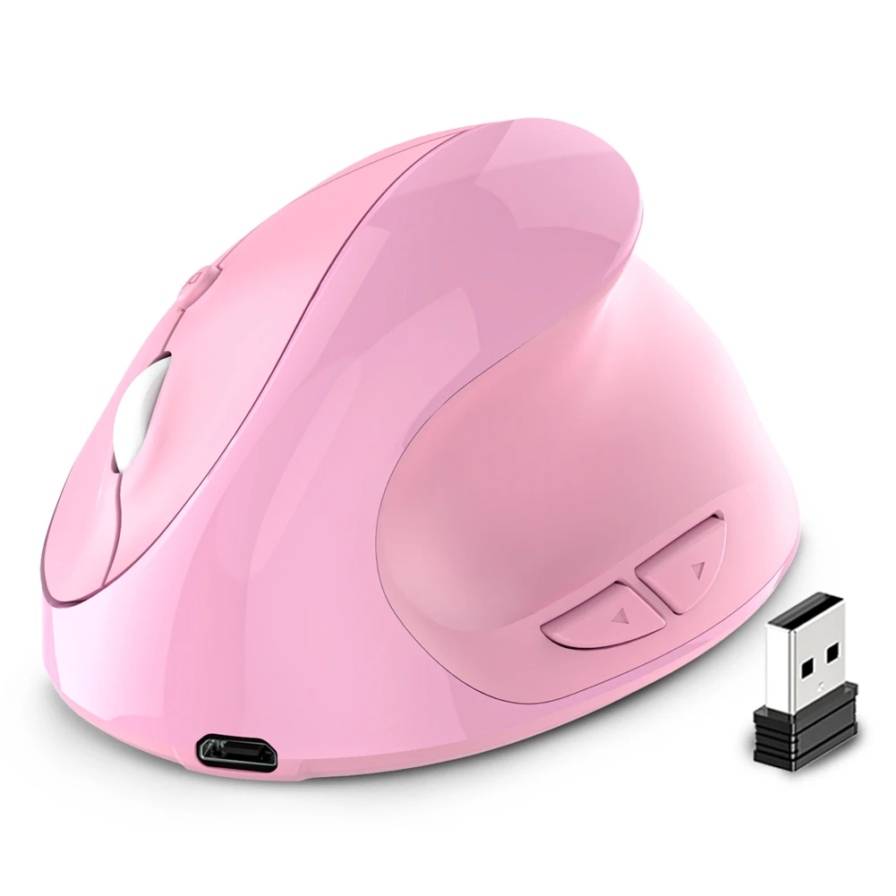 Ergonomic Vertical Mouse Rechargeable Wireless USB 2.4G for Computer Laptop Gaming Mouse Pink