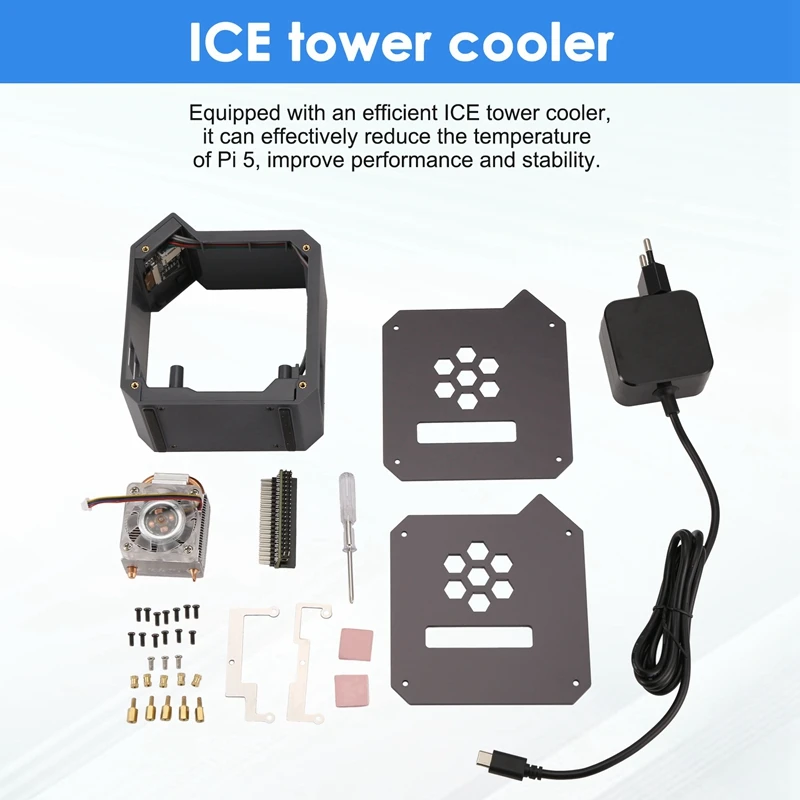 مروحة برجية صغيرة مع مجموعة أدوات مع برج الثلج 0.96 شاشة عرض مصدر طاقة لـ Raspberry Pi5