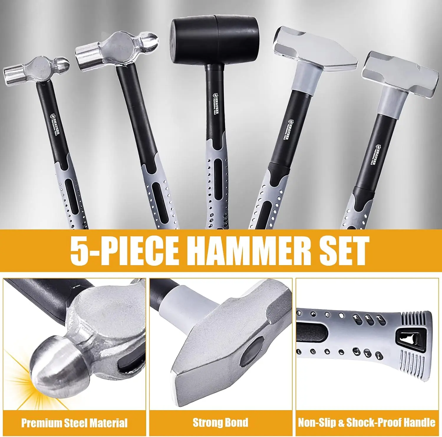 5 Piece Tool Hammer Set Hand Tools Blacksmith Tool Shop Garage Home Kit