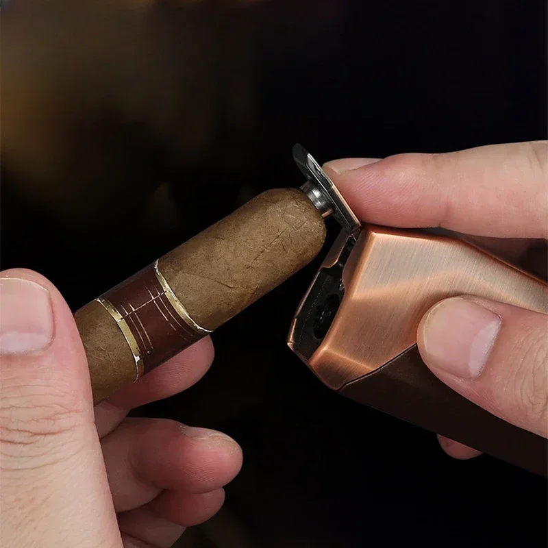 HONEST Dual Direct Injection Gas Lighter Windproof Strong Blue Flame Metal Turbine High Temperature with Cigar Diamonds