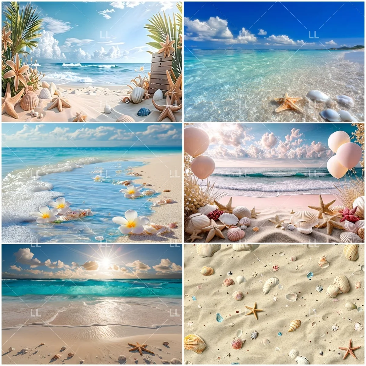 

Summer Beach Holiday Background Birthday Party Decoration Tropical Seaside Sand Starfish Shell Backdrop Baby Shower Photo Prop