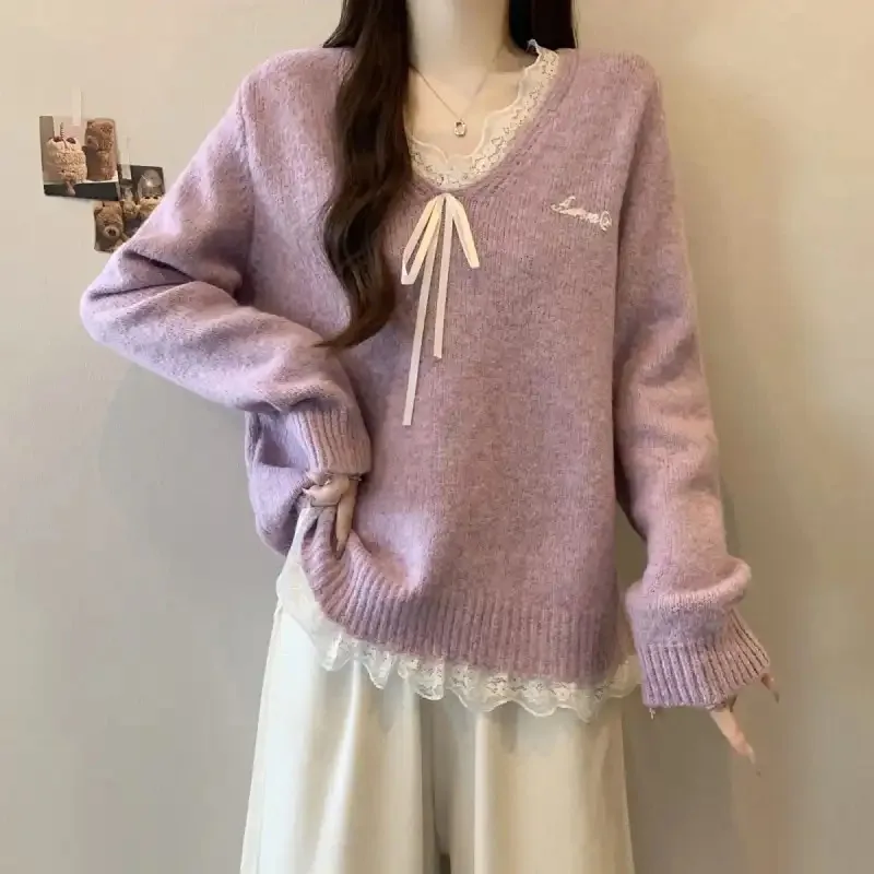 

Милый кружевной свитер, женский осенне-зимний универсальный пуловер с темпераментом, топ