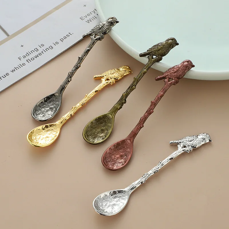 

50pcs Retro Ice Cream Dessert Spoon Cake Fork Small Decor Vintage Coffee Spoon Creative Forest Bird Tableware Kitchen Gadgets