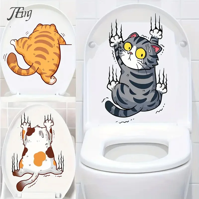 3pcs Funny Kitten Wall Stickers Toilet Stickers PVC Waterproof Self Adhesive Decals For Room Background Home Decoration