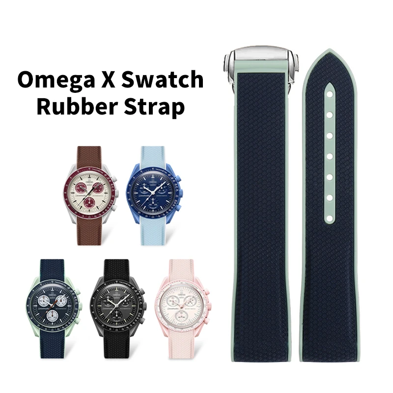 

Curved End Design Silicone Strap 20mm for Omega X Swatch Joint MoonSwatch Sport Rubber Folding Buckle Watch Band Seamaster 300