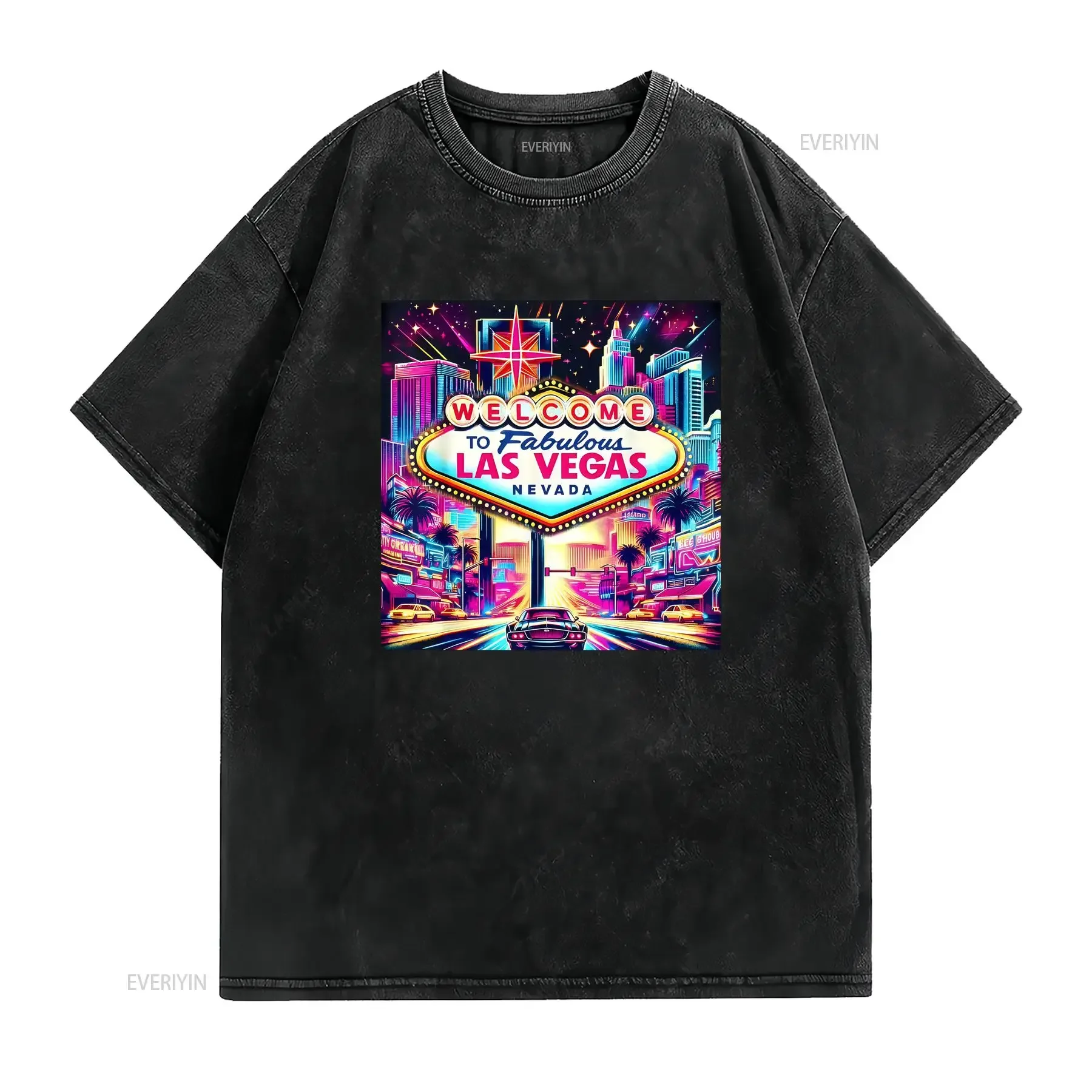 Las Vegas Nevada Design s Souvenir T Shirt vintage Washed fashion Slightly streetwear graphic Top For Everyday Wear Comfortable