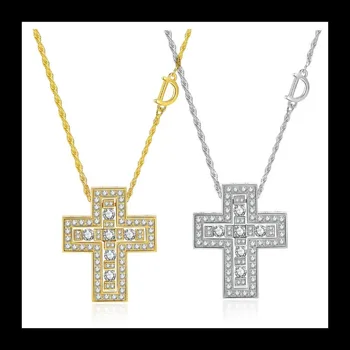 Light Luxury Full Diamond Cross Necklace Gold and Silver D Letter Pendant Design Niche Personalized Collarbone Chain