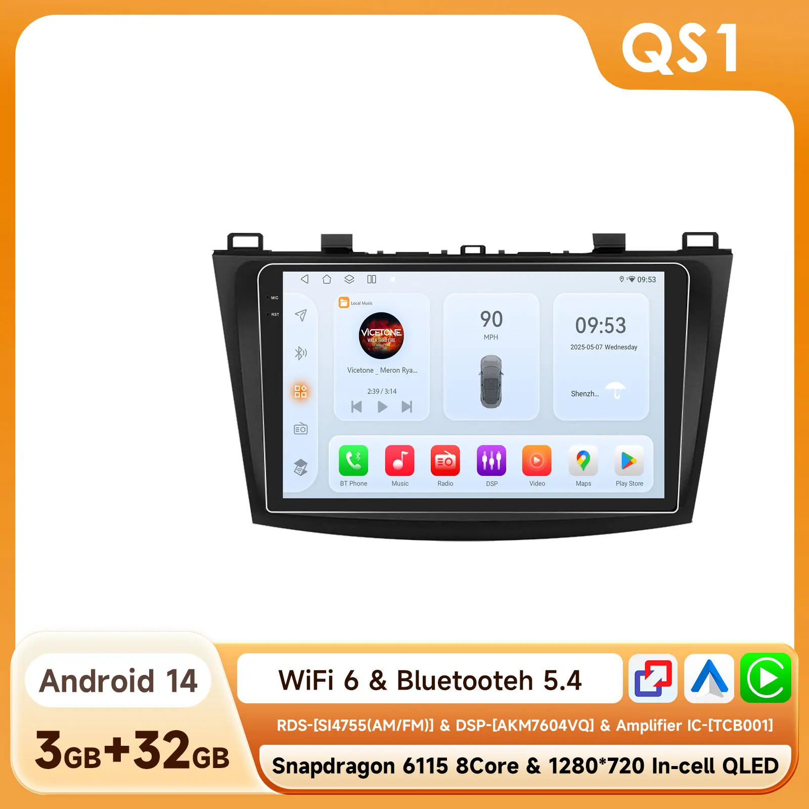 8G + 128G Android 14 Autoradio Speler Voor Mazda 3 2010 2011 2012 2013 Autoradio GPS Navigatie WIFI RDS IPS Multimedia Stereo 2din