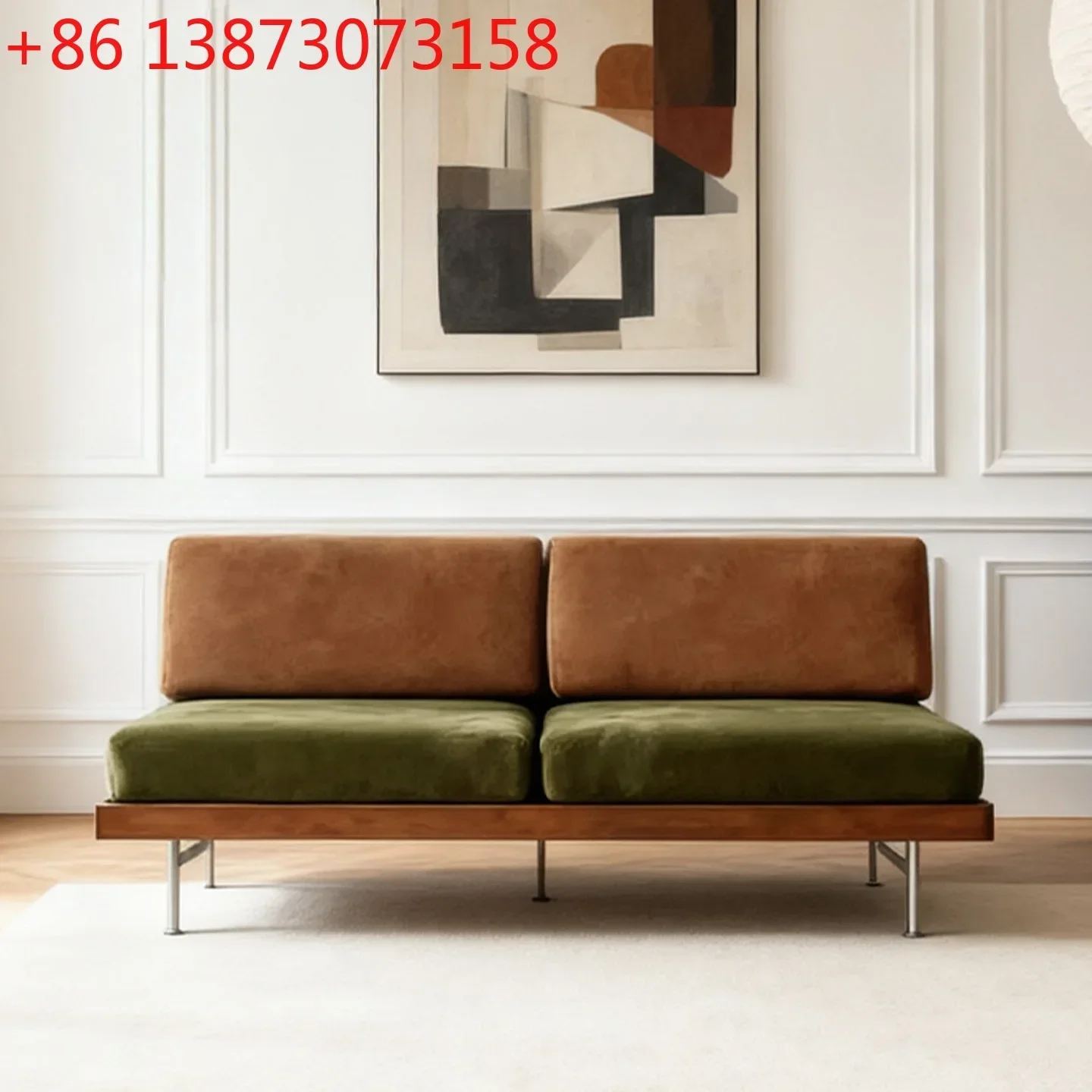 Japanese log style modern living room sofa simple Nordic cherry wood three-person removable and washable