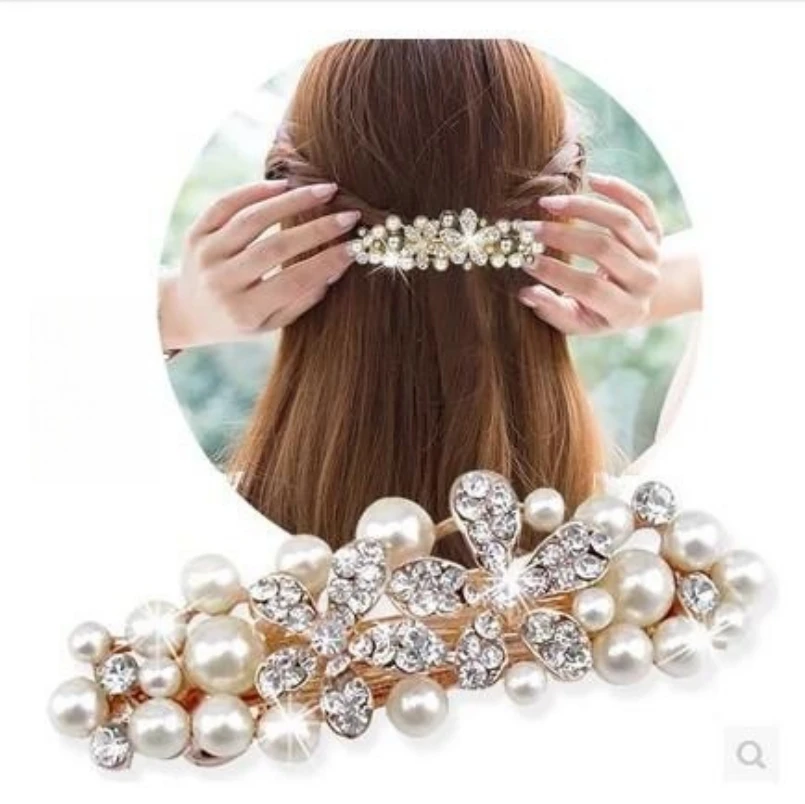 New exquisite pearl flower spring hairpin luxury rhinestone top clip back head hairpin elegant female fashion hair accessories