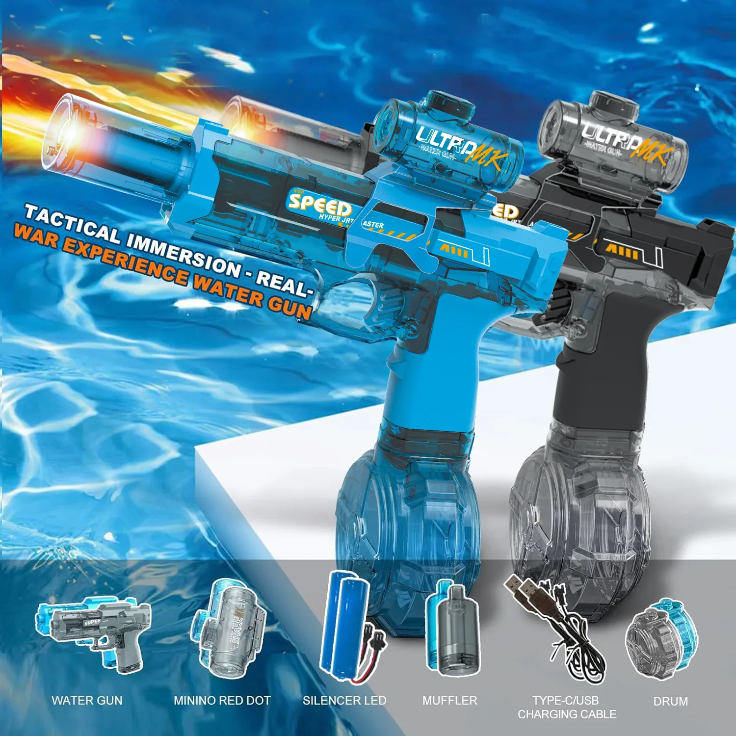 Pistola de agua eléctrica de alta presión para niños, juguetes de verano para exteriores, playa, piscina, jardín, juegos de lucha, ráfagas automáticas, regalos de pistola de agua
