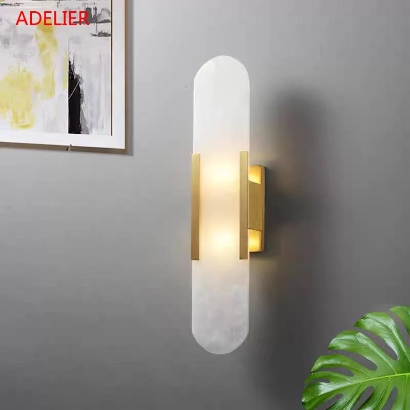 

Luxury Marble Wall Lamps Villa jade stone Luminaire Living Room Bedroom Background wall sconce Decor bathroom LED Mirror Light