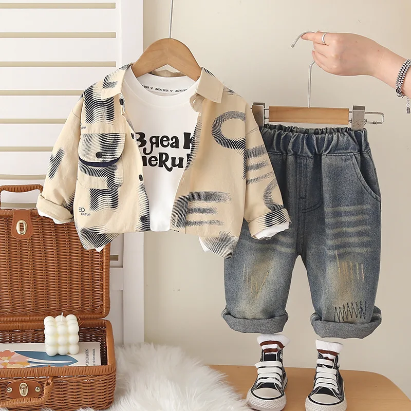 

New Spring Autumn Baby Girls Clothes Suit Children Boys Jacket T-Shirt Pants 2Pcs/Sets Kids Clothing Set Infant Letter Costume