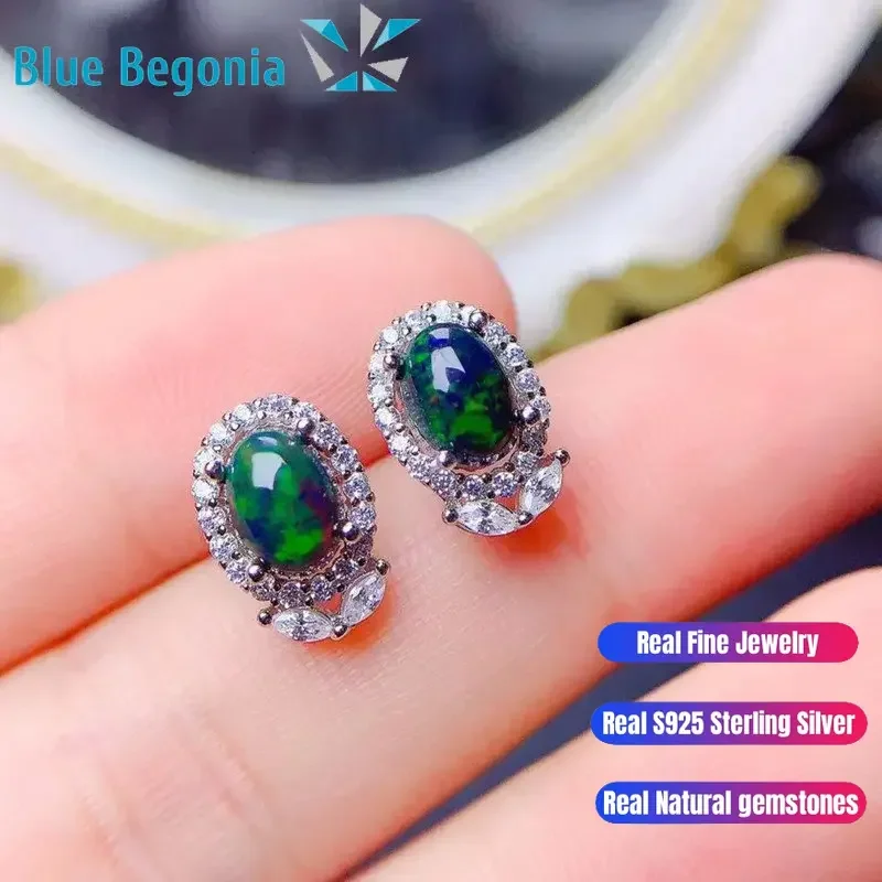 Natural Black Opal Earrings 925 Sterling Silver for Women Anniversary Gift Fine Jewelry Girl Friend 5*7MM Gemstones