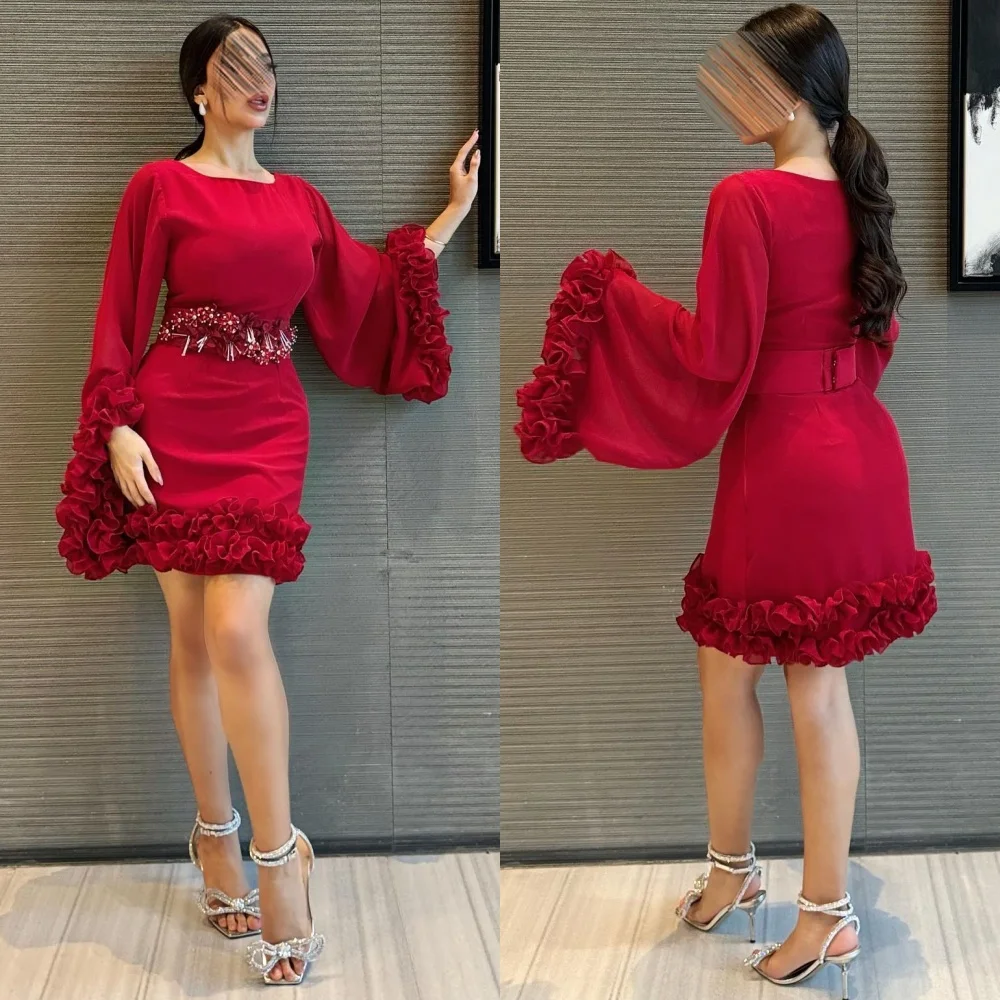 

High Quality Jersey Pleat Ruched Beading A-line O-Neck Mini Dresses Quinceanera Dresses Chinese Style Formal Classic Matching