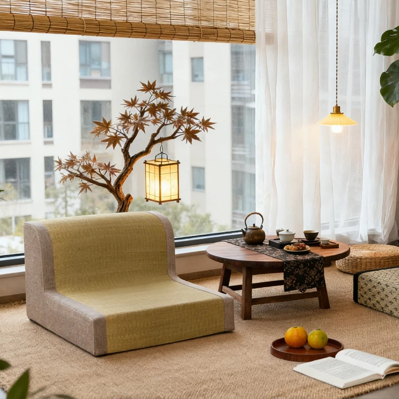 Japanese Tatami Rush Grass Floor Chair Bay Window Floor Cushion Backrest Legless Minimalist Home Chair Compact Living Room Sofa