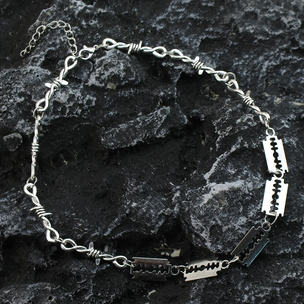 Stainless Steel Blade Razor Necklaces Gothic Punk Men Jewelry Sliver Color Metal Pendant Necklace Hiphop Unique Festival Gift view 4
