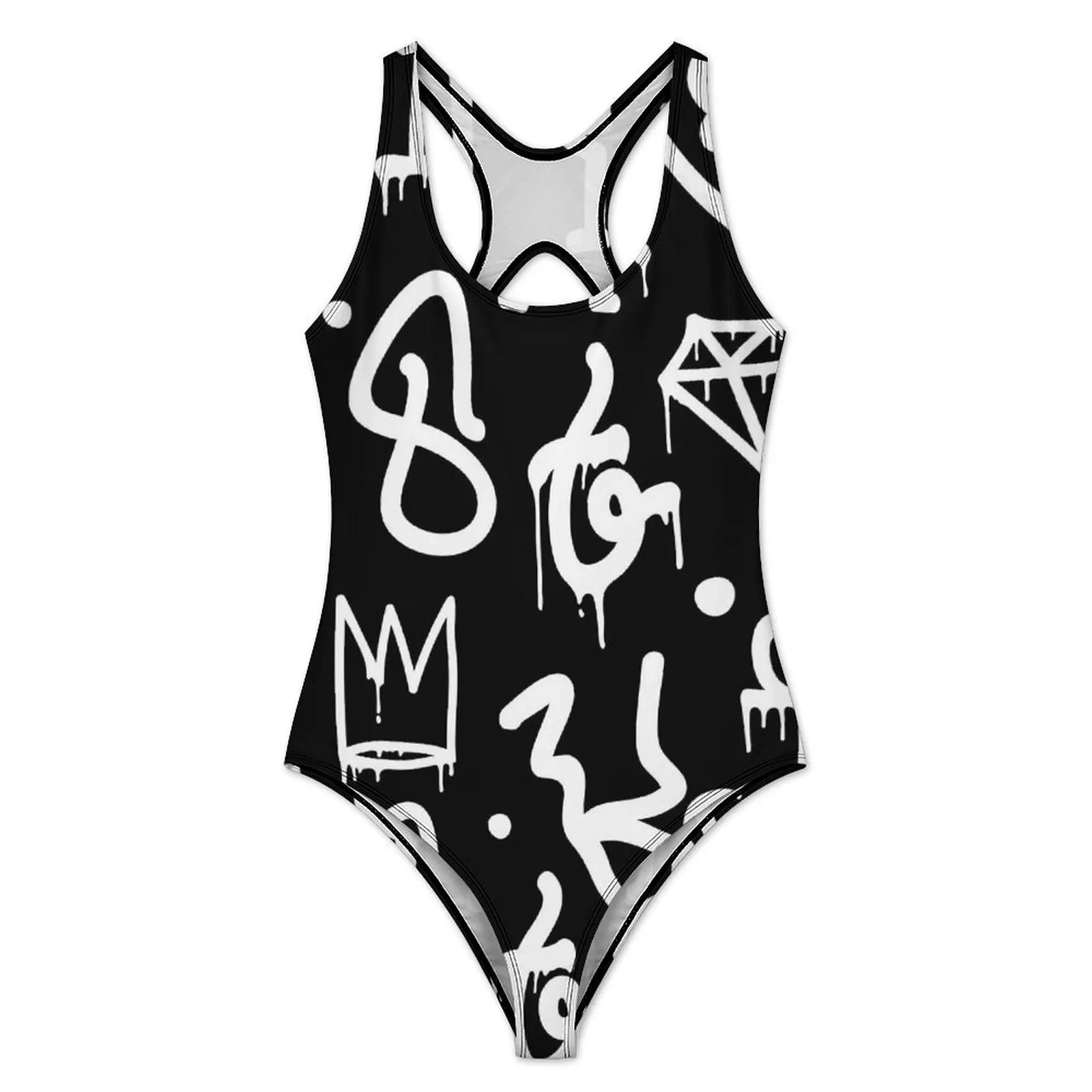Black And White Graffiti Swimsuit Abstract Symbol Push Up Swimwear One Piece Bathing Suit Swimsuits Sexy Graphic Beach Outfits