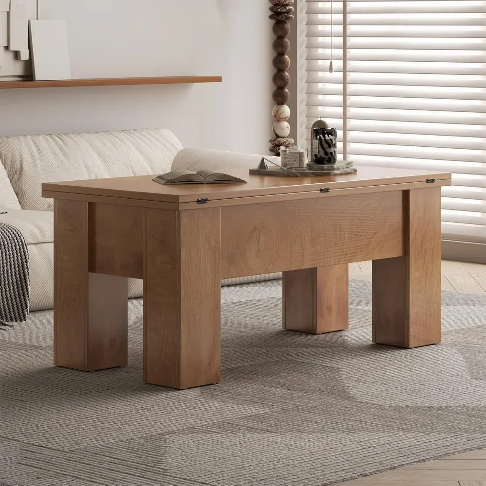 Z Lift Top Wood Coffee Table With Hidden Compartment Storage 43-Inch Large Lifting Rectangle Center Tea Table For Home Living Ro