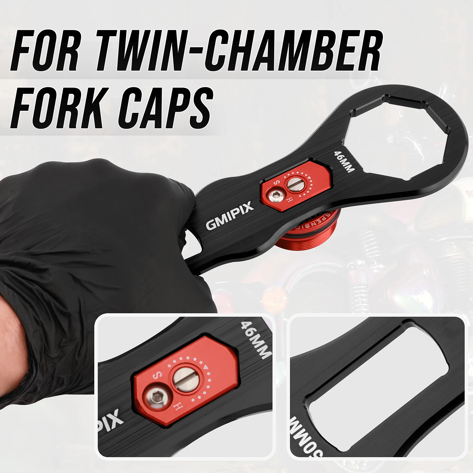 GMIPIX Fork Cap Wrench 46/50mm Fork Bolts Install and Removal Tool Compatible with Octagonal Motorcycle Fork Cap