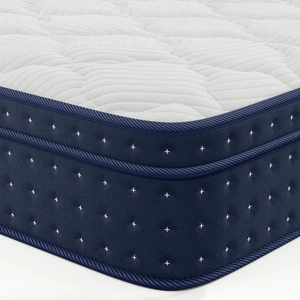 Materasso Queen da 12 pollici in una scatola, materasso ibrido di lusso senza fibra di vetro con molle insacchettate individuali e memory foam –