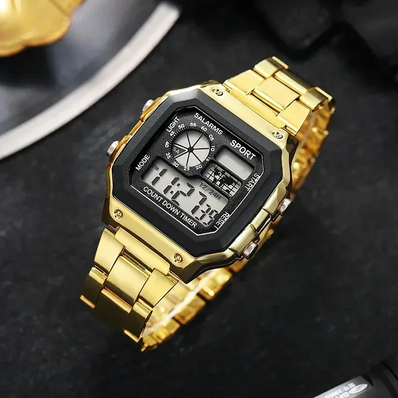 Top Luxury Stainless Steel Strap Sport Watches Simple Mens Back Light Digital Wristwatch Male Alarm